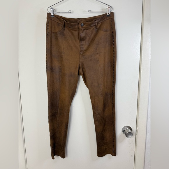 Free people, Brown, faux, leather/suede distressed studded zip ankle leggings 12 - Picture 3 of 13